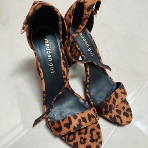 NWOT Madden Girl Leopard Block Heel Sandals, Size 6, Brown Black Heels, Suede